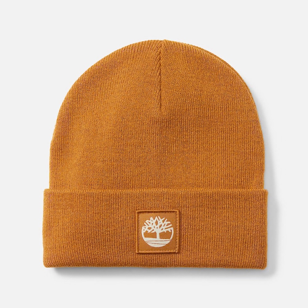 Timberland All Gender Cuffed Beanie With Tonal Patch in Yellow